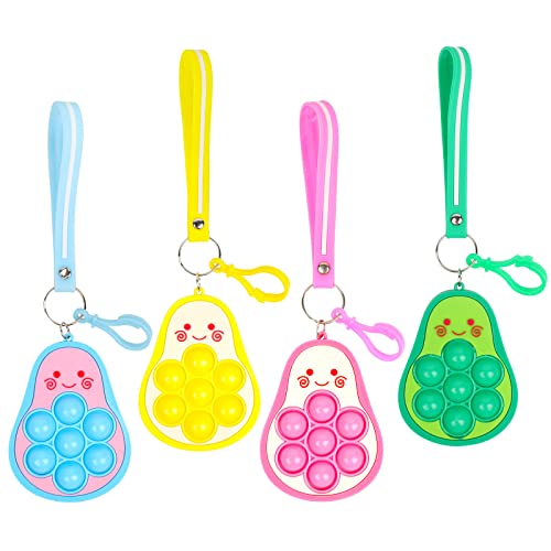 CRAUCNL 4PCS Avocado Poppers Fidget Toy, Simple Dimple Fidget Toy Fidget Poppers Keychain Sensory Toys for Autistic Children Fidgets for Girls Kids Adults