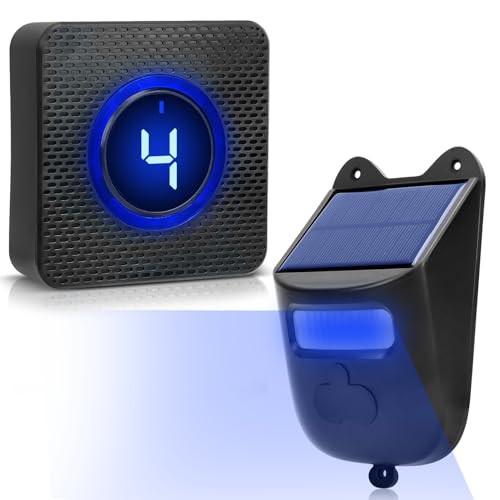 Absdefen ワイヤレスチャイム ドアベルアラーム 人感センサー ドアベル 赤外線センサー 4段階の音量 38種類の呼出音楽 防犯センサー ドア周り防犯用品 非接触 コードレス ドアチャイム 防水 電池不要 感度調節可能 音量調節可能 屋外防犯 盗難防止 自宅 店舗 会社 ガレージ (送信機1個 受信機1個)