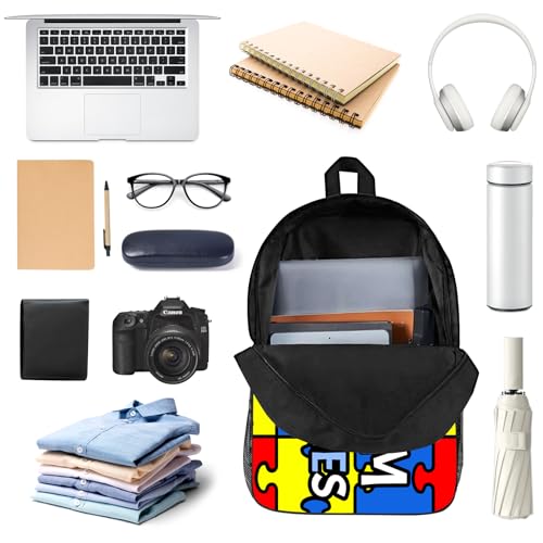 Autism Awareness Backpacks Colorful Puzzles School Bags Travel Backpacks Laptop School Bookbags Lightweight 17 inch Large Daypack Rucksack for Women Men Teens Kids4