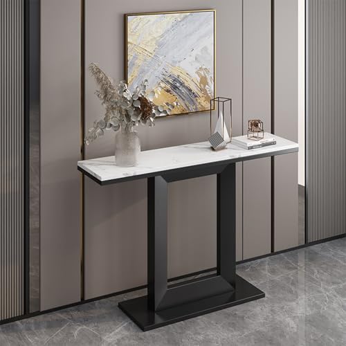 Moderna mesa consola de mármol con patas de metal, mesa de entrada estrecha con estantes de almacenamiento para sala de estar, pasillo, vestíbulo