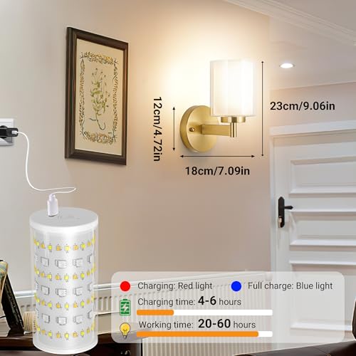 Image of Nekhung Battery Operated Wall Sconce Set of 2, Wireless Wall Sconce with Remote,10000mAh Rechargeable RGB Dimmable Bathroom Light Fixtures with Double Clear Glass Shade NOT Hardwired