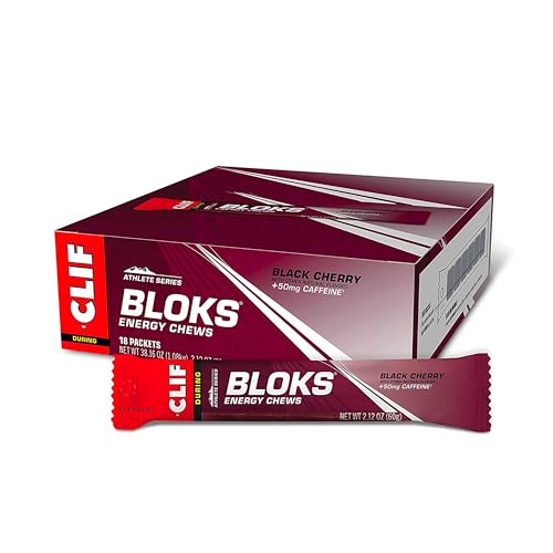 CLIF BLOKS Energy Chews, Black Cherry Flavor w/Caffeine, 18 Packs