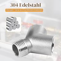 2 Stück Y Verteiler 1/2", 304 Edelstahl Y-Stück Verteiler G1/2 IG x IG x AG – Ansicht 4