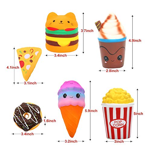 6Pcs Slow Rising Squishies Squishy Toys Jumbo Squishies, Hamburger Popcorn Cake Ice Cream Pizza Kawaii Squishy Toys Or Stress Relief Squeeze Toys Party Favors For Kids Adults Decorative Props #TOP5