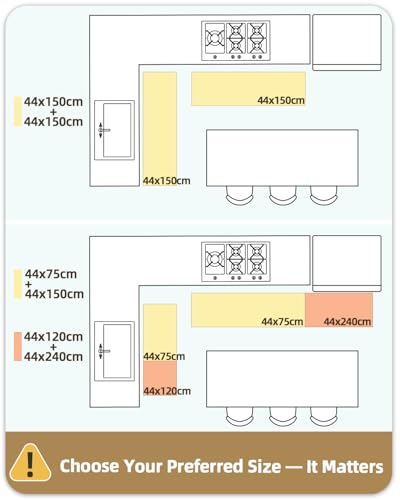 Color G Tappeto Cucina 44 x 75 + 44 x 150cm, Rimbalzabile Cuoio Tappeto Cucina Antiscivolo Lavabile, Confortevole Passatoia Cucina Impermeabile per Cucina, Soggiorno, Ufficio (Nero) - immagine 3