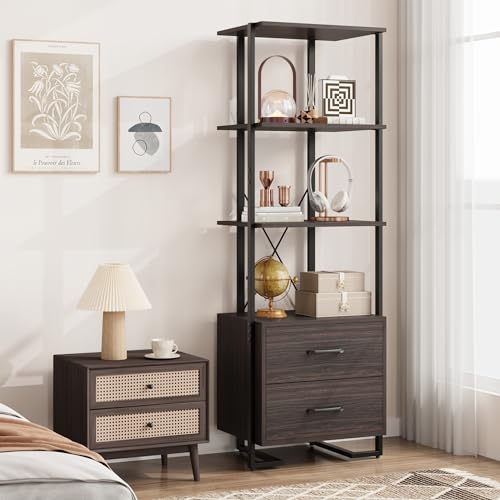 GAOMON 4 Tier Bookshelf with Storage Drawers,70.9 Inch Tall Industrial Book Shelf with Open Display Shelves,4 Shelf Bookcase with Metal Frame for Living Room, Bedroom,Office