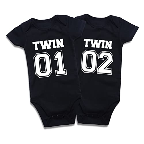 Image of DEFAHN Funny Twins Baby Bodysuits Boys Girls Rompers 2 Pack Twin Matching Clothes Outfits for Newborn Infant