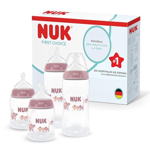 NUK First Choice Biberón | 0 3+ meses | 150 ml & 300 ml | Biberón anticólicos recién nacido | PP | Indicador de control de temperatura | Koala | 4 unidades