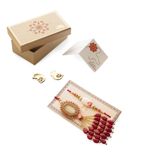 Image of Premium Handmade Designer Rakhi Set for Brother and Bhabhi Adjustable Couple Rakhi with Roli Chawal & Nariyal