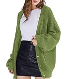 QUALFORT Women's Cardigan Sweaters for Women100% Cotton Button-Down Long Sleeve Oversized Knitted Jacket Fall Outfits for Women 2025 Light Green Small