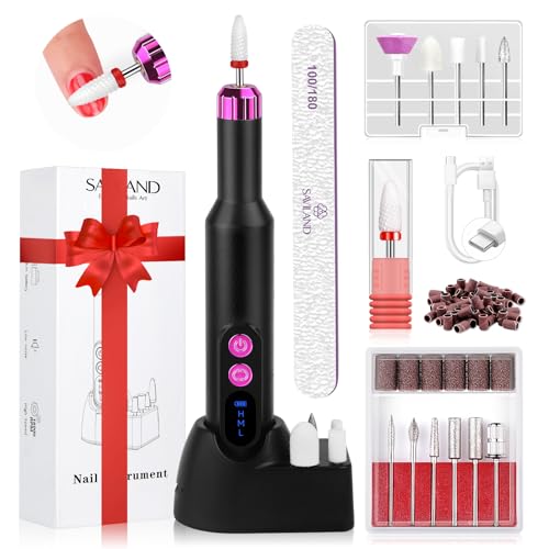 Image of SAVILAND Electric Nail Drill Professional: 20000RPM Cordless Electric Nail File with Base Rechargeable Nail Drill for Gel Acrylic Nails Remove Polish Manicure Pedicure Salon at Home