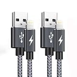 XLTOK Câble iPhone Chargeur [ 2m/Lot de 2 ] Lightning USB Nylon Tressé cable Compatible avec iPhone 12 Pro Max /11/11 Pro/X/XS/XR /8/8 Plus /7/7 Plus /6s /6s Plus /6/6 Plus/SE /5s /5 - gris