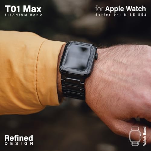 KORDIZ Titanium Watch Band T01 (Max) - Fits Apple Watch ULTRA & ULTRA 2 (49mm) - Adjustable Titanium Apple Watch Band with Secure Clasp - Premium Color Matching Band with Comfortable grip - Replacement Wristbands for iWatch (T01 Max | 42/44/45mm | Black)