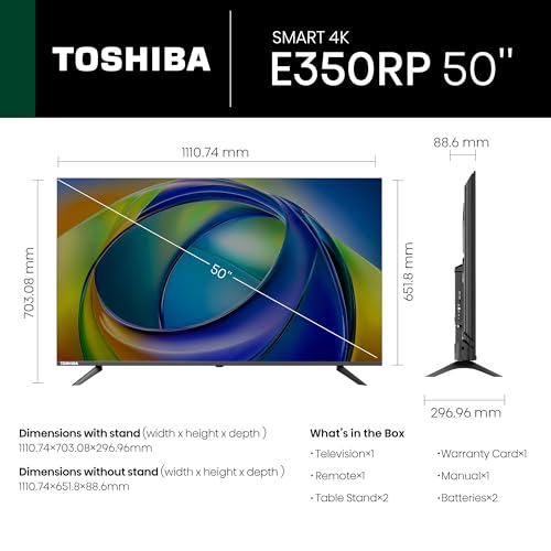 Image of Toshiba 126 cm (50 Inches) 4K Ultra HD Smart LED Google TV | Dolby Atmos, HDR10 | 30W Powerful Speakers | AI 4K Upscaling | Super Bright Panel | Google Assistant | Voice Control | 50E350RP (Black)