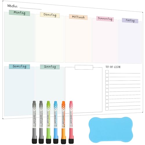 SONNELD Wochenplaner Abwischbar für Kühlschrank (42x30 cm) Wochenplaner Familie & Essensplaner Whiteboard mit vollflächiger Magnethaftung Familienplaner Abwischbar für Küche & Büro