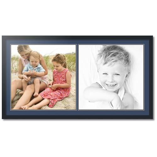 ArtToFrames Collage Photo Frame Double Mat with 2-20x20 Openings with Satin Black Frame and Midnight Blue mat.