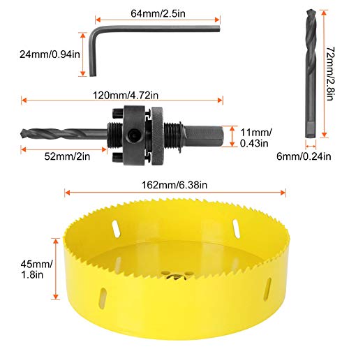 6-3/8 Inch Hole Saw With Heavy Duty Arbor, 6 3/8”Recessed Lighting Hole Saw With 1-1/2 Inch Cutting Depth, Bi-Metal Hole Cutter For Smoothly Cutting Ceiling Tile Drywall Plywood Plaster Metal Plastic #TOP1