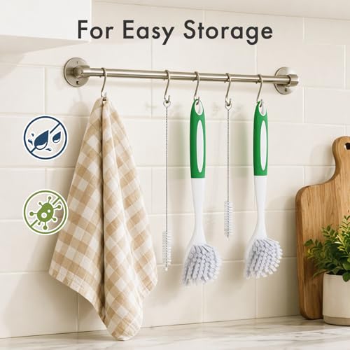 Image of Amazer Dish Brush with Handle, 2 Pack Kitchen Scrub Brushes with Built-in Scraper for Cleaning, Dish Scrubber with Stiff Bristles for Sink, Pots, Pans (Green+Green)