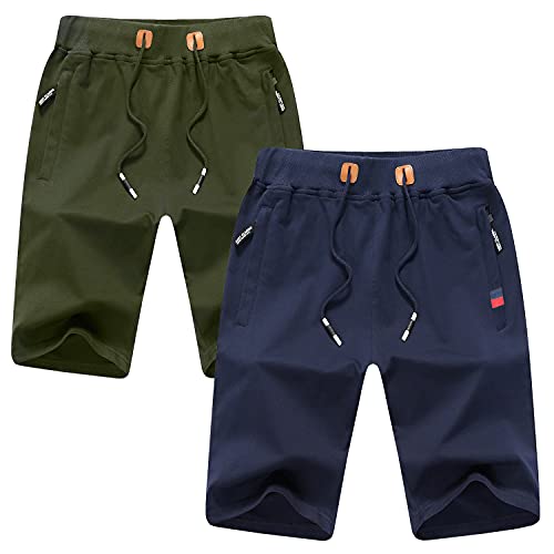IRELIA 2 Pack Boys Shorts Drawstring Elastic Waist Zipper Pockets Agreen Navy L - image 1