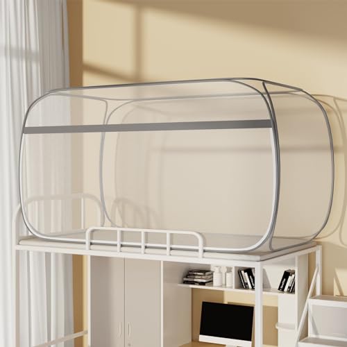 Image of Pop-Up Dorm Mosquito Net Tent Wide Roof,Portable Folding | Canopy Curtains with Bottom for College Bed Room Yard Outdoor,Easy to Install and Wash for Standard Size L78 x W39 x H43