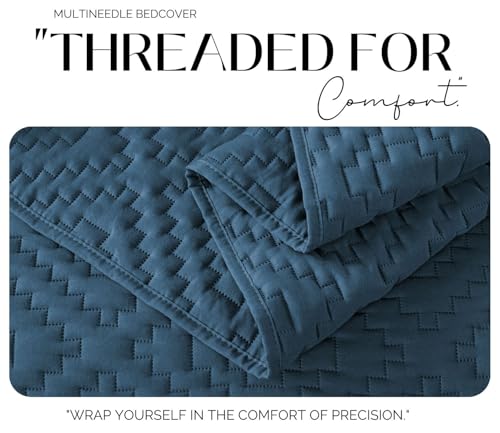 Image of VAS COLLECTIONS 280 TC Quilted Cotton King Bedspread Set, Ultrasonic Bed Cover with 2 Pillow Covers, Soft Breathable Lightweight All-Season Bedding, 90x100 in (228x254 cm) (Blue)