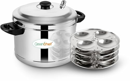 Image of Greenchef Vesta Stainless Steel Induction Bottom Idly Maker (Idli Cooker, 4 Plates, 16 Idli)