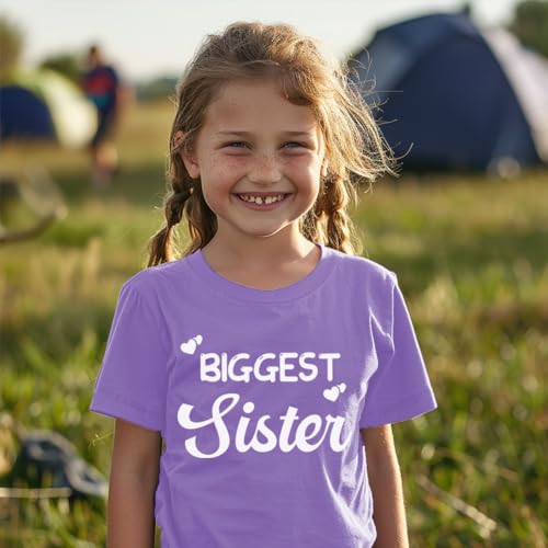 Image of Biggest /Bigger /Big Sister Shirt for Toddler Girls Cotton Short Sleeve Tshirts Announcement Outfits 2-10 Years