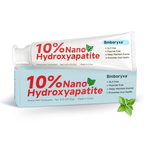 Bmboryxa 10% Nano Hydroxyapatite Toothpaste, SLS & Fluoride Free Remineralizing Toothpaste for Sensitive Teeth, Whitening, Antiplaque, Fresher Breath, Mineral Toothpast for Adults(4.23oz,Mint)