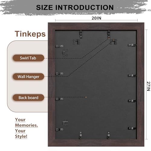 Image of 20x27 Picture Frame Walnut Brown with Black Back Board Curved Extra Wide Edges, Wooden Vintage Style Puzzle Frame 20x27 for Wall Decor.
