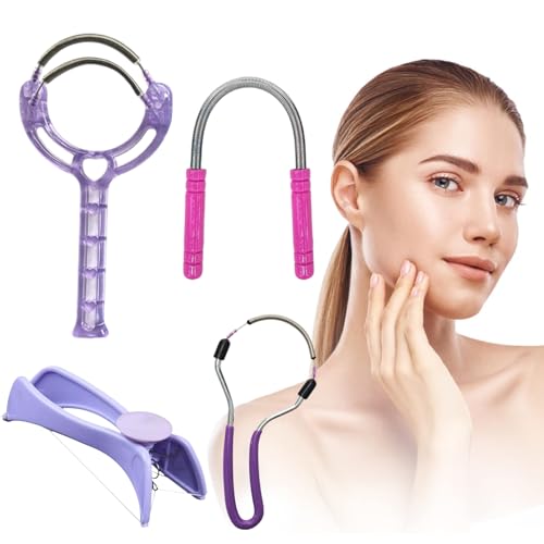 Ideal Swan 4 Pack Facial Hair Remover for Women, Manual Spring Hair Remover for Upper Lip, Chin, Face, or Neck, Threading Hair Removal, Eyebrow Threading Machine Kit for Body Hair, Purple