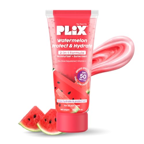 Image of PLIX - THE PLANT FIX Watermelon Protect & Hydrate 2 in 1 formula Moisturizer + Sunscreen | Lightweight Hydration | With SPF PA 50 ++++ | UVA & UVB protection | No White Cast | 50 gm