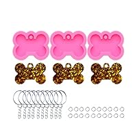 14 Stuks Pet Tag Hars Mallen, Hond Botvormige Siliconen Mal Set, Set van 4 Stuks Epoxy Hars Mallen met 10 Zilveren Sleutelhangers, Voor DIY Sleutelhangers, Hangers, Sieraden Maken, DIY Crafts