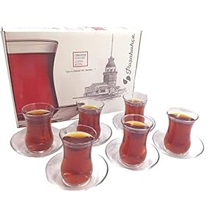 Turkse theeglazen & schoteltjes set – Pasabahce Design – set van 6, 120 cc. 4 ounce. Vaatwasserbestendig Turks theeglas
