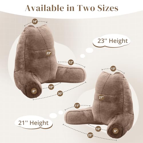 Image of Sasttie Reading Pillow for Bed, Back Pillow for Sitting Up, Light Brown | 23 inch Backrest Support Cushion for Couch, Sofa, and Floor, Dorm Essentials, OEKO-TEX, Adjustable Down Alternative Fill