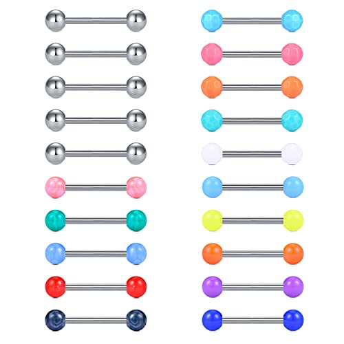 Crdifu 20Piezas Piercing Pezon Lengua 14G Acero Inoxidable Barra Derecho 14mm Lengua Piercing Joyas