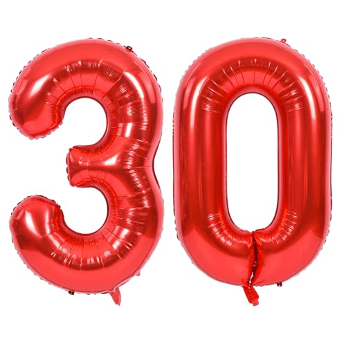 Image of TONIFUL 40 Inch Red Number 30 Balloons Large Foil 30th Birthday Decorations | Red 30 Balloon Number Thirty for Milestone Thirty Birthday Party 30th Anniversary, Red Birthday Decor for Men Women