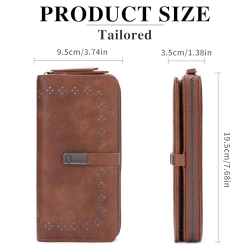 Image of Wallet for Women Large Capacity RFID Blocking Leather Bifold Card Holder with Zipper Change Pocket
