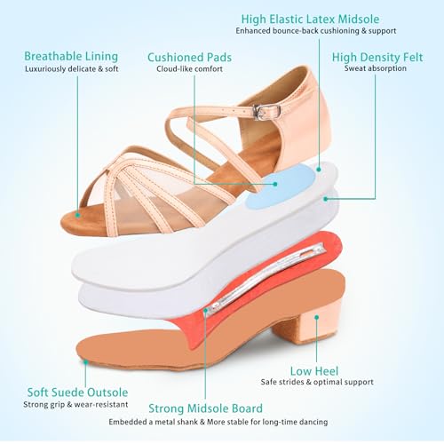 Image of Low Heel Ballroom Dance Shoes Women Latin Salsa Practice Dancing Shoes 1.5 Inch Heel ZB14