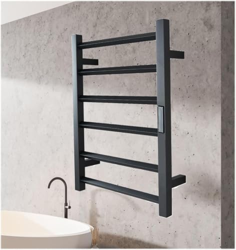 GJZQDKX Calentador de Toallas eléctrico de Pared - Rejilla calefactable de Acero Inoxidable para baños, spas y hoteles - Secador de Toallas enchufable Negro, Calentamiento rápido, bajo con