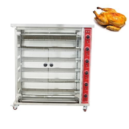 Banfluxion Gas Rotisserie Oven 6-Roll Chicken Rotisserie Machine Stainless Steel Rotary Chicken Roaster Machine Commercial Automatic Rotary Roaster Oven, 110V
