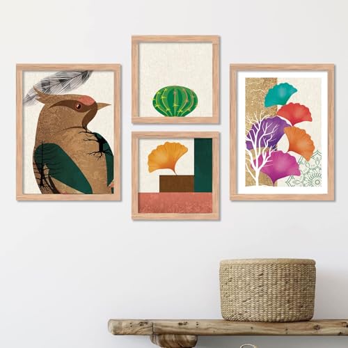 Image of kotart Paintings Set of 4 Modern Art Framed Paintings for Wall Decoration - Framed Wall Posters /Painting for Living Room Bedroom with Frame -Set of 4 (Art 7, Big (13x17 or 13x13 inch))