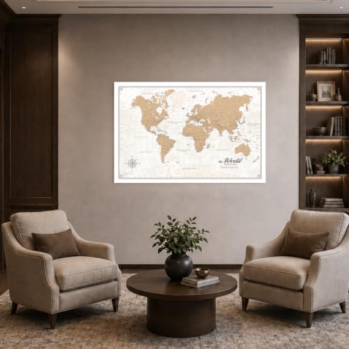 Image of IPIC Vintage World Travel Map with Pins, World Map Pin Board, Size 42x28 in