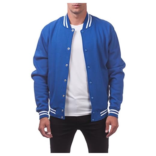 Pro Club Men's Varsity Fleece Baseball Jacket, Royal/Royal, Large