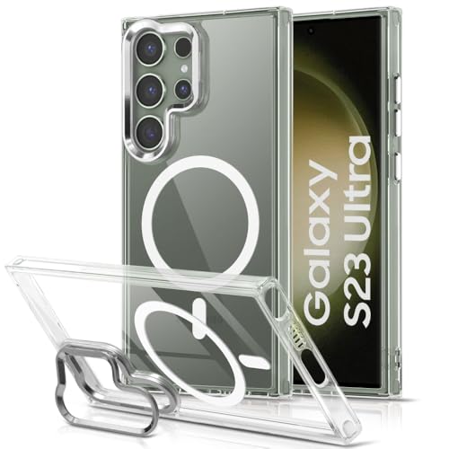 Image of TheGiftKart Hybrid Back Cover Case for Samsung Galaxy S23 Ultra 5G Compatible with MagSafe | Built-In Stand | ShockProof Hard Case Cover for Samsung S23 Ultra (PC & TPU, Clear Back, Transparent Sides)