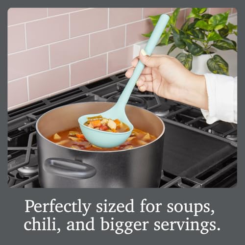 Image of Tovolo Flex Core Silicone Ladle BPA Free Aqua Seafoam Green Deep Silicone Soup Ladle, Heat Resistant All Silicone Ladle Construction, Large Dishwasher Sage Soup Ladle Kitchen Utensil for Cooking