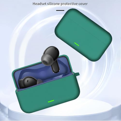 Image of Aniex Silicone Case Cover for realme Buds T500 Pro, Shockproof, Anti-Slip, Dustproof, Scratch Resistant, with Carabiner Hook, Full Body Protection (Circle Green)