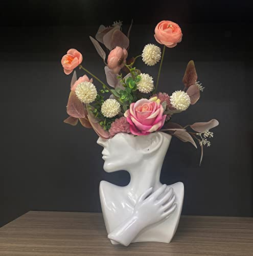 Semeid Modern Head Vase Statue Planter Pot,Greek Bust Head Flower Vase,Resin,Lady Face Pots For Plants Decoration (White) #TOP5