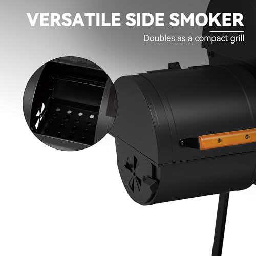 Image of Royal Gourmet CC1830W 30-Inch Charcoal Grill with Offset Smoker and Wood-Painted Side Table, Outdoor Smoker Grill with 811 Sq. In. Cooking Area for Outdoor Barbecue Event, Black
