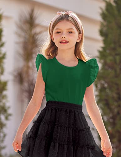 Flypigs Girls T Shirt Flutter Short Sleeve Top For Toddler Girl Basic Cotton Tee Soft Blouse Green 5-6 Years #TOP3