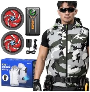 （06:30時点） [DeliToo] 空調作業服 ファンバッテリーセット 【2026新型 50V高出力 40500mAh大容量】 ファン付きベスト 暴風ファン 6段階調節 冷却 作業ウェア 空調扇風服 防水 UVカット 空調ウェア 屋外作業 工事現場 ゴルフ 熱中症対策 (JP, アルファベット, M, カモフラージュ)